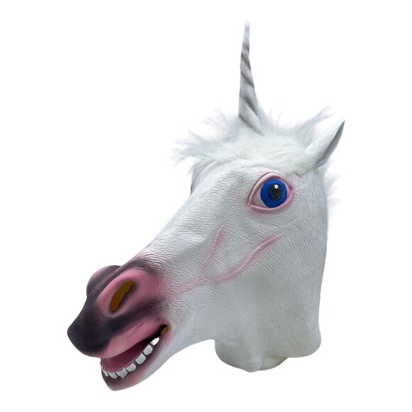 Unicorn Mask Halloween Costume White Magical Creature Rubber Mask For Adults - Picture 2 of 4